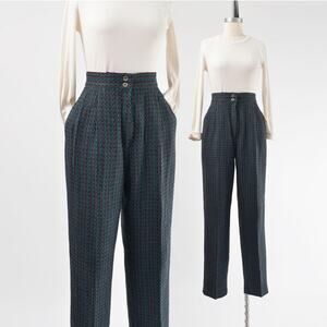 Vintage 80s Tweed Wool Pants High Waisted Pleated Front Trousers M